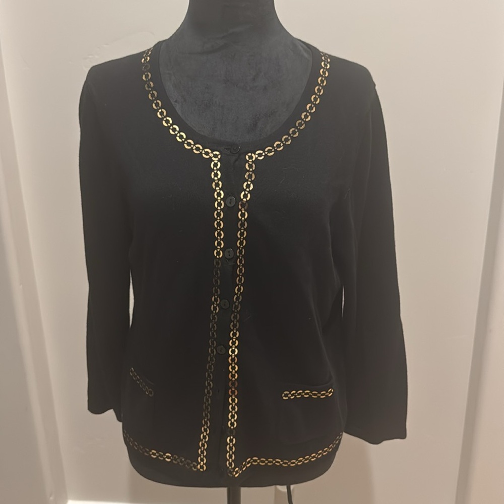 Cable & gauge Black Cardigan with Gold Accents